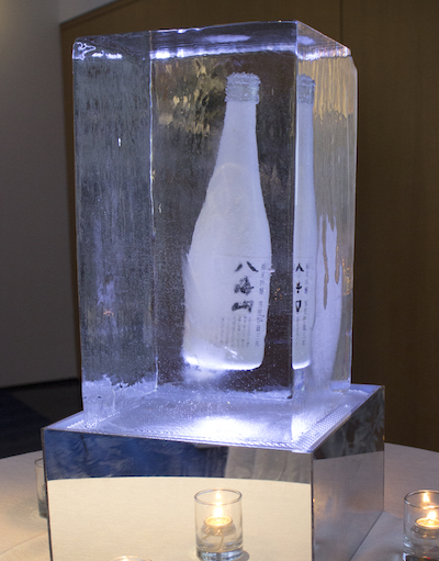 Hakkaisan Snow-Aged sake displayed in Ice.